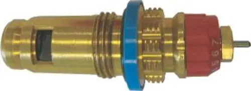 BOSCH Einbauventil mit roter Einstellkrone, verchromte Oberfläche und Gewinde. Für Anwendungen in Heizungs- oder Sanitärsystemen geeignet.